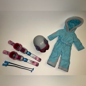 American Girl Doll Retired Ski Set With Poles, Helmet, Goggles, Boots & Snowsuit